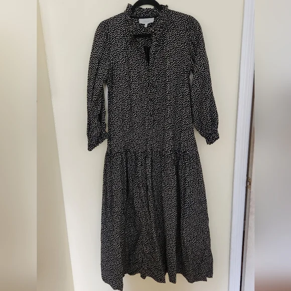 The GREAT. venetian corduroy black long Sleeve Leaf Print boho cottage M - Picture 8 of 13